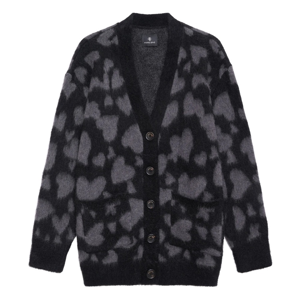 Anine Bing brand Banks Cardigan in Black and Grey Hearts